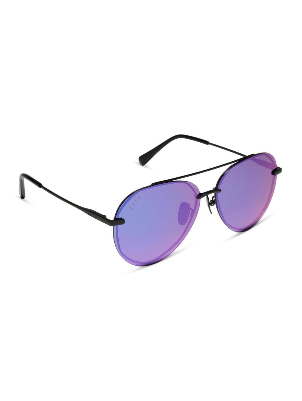 DIFF Lennox Matte Black Purple Mirror Sunglasses